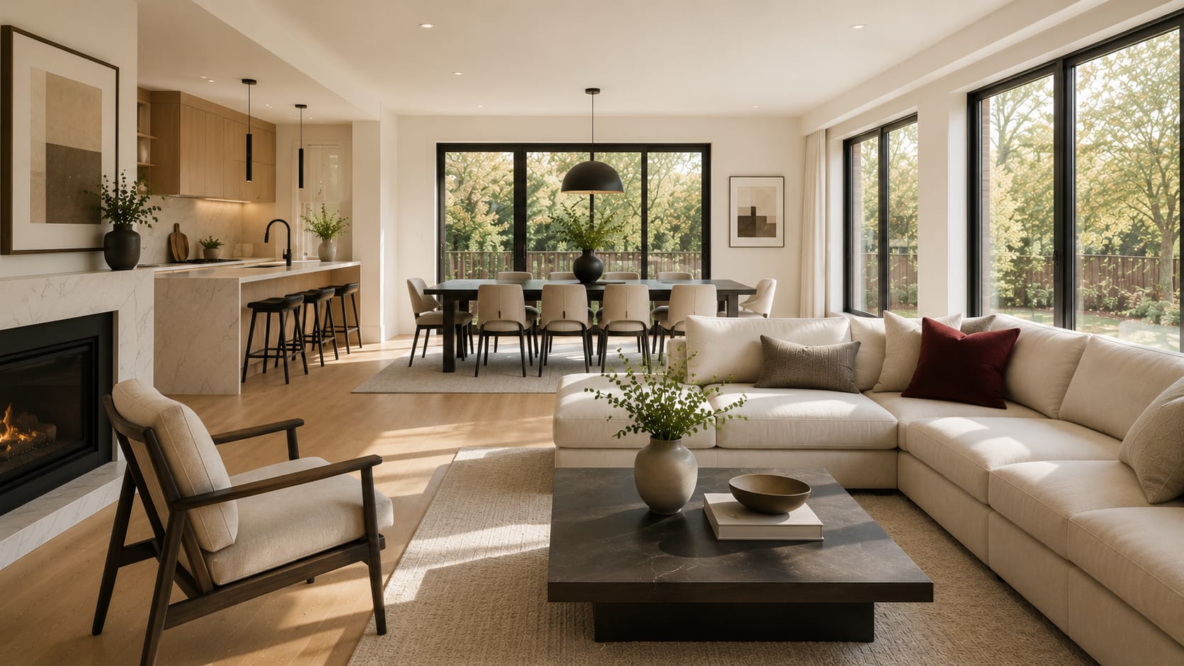 A bright, fully renovated open-concept living space