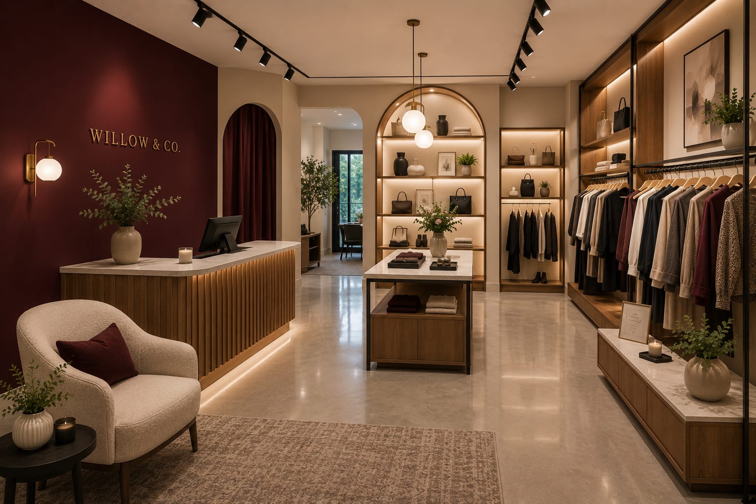 Renovated retail storefront with branded millwork and modern lighting